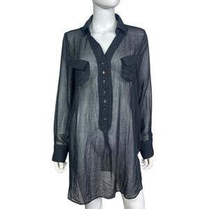 Cop-Copine Women's 42 Black Abeille Chemise Artsy Sheer Button Up Shirt EUC